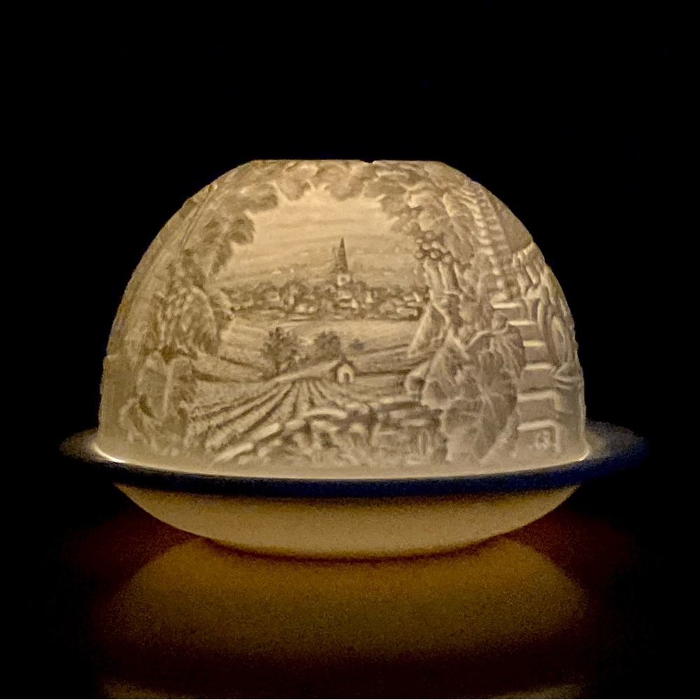 Bernardaud Limoges Lithophane Votivelight Candle Holder Vineyard Scene France